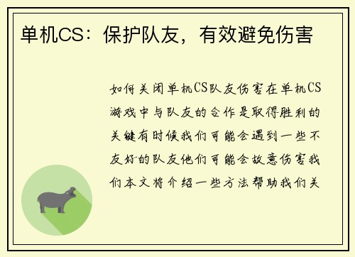 单机CS：保护队友，有效避免伤害